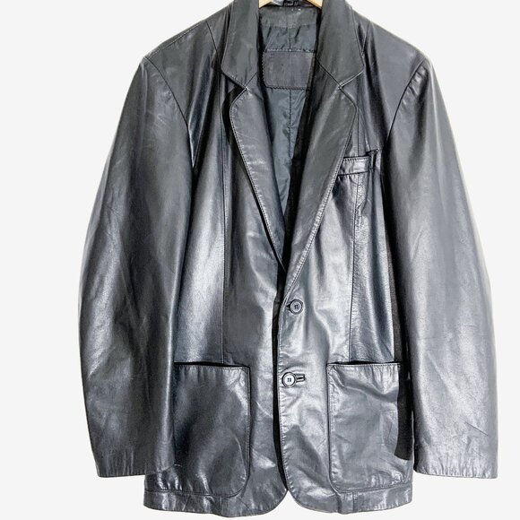 Vintage Black Leather Blazer Coat / size Medium - Picture 8 of 14